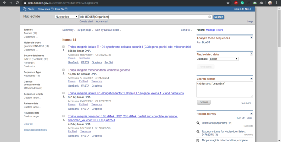 f = c n cbi.nlm.nih.gov/nucleotide?term=txid159957[Organism] 3 NCBI Resources How To Sign in to NCBI Nucleotide Nucleotide Se