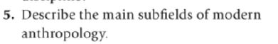 5. Describe the main subfields of modern anthropol