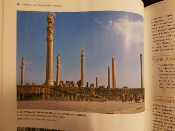 Persepolis depict rity. In one e holds an audience from behind the th have looked quite painted in bright c iuss crown and n