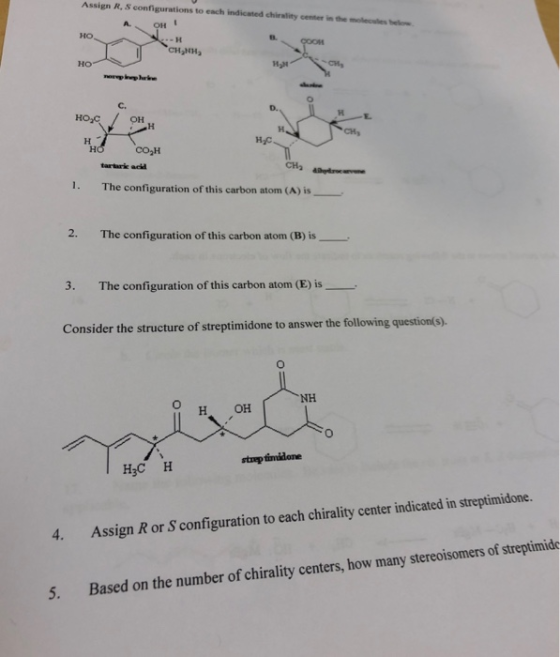 Assign R, S configurations to each indicated che e se A. OH! HO TTCH NH, merupp hale HOC / OH H HO HC COZH acid tarber CH, 1.
