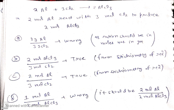cle to produce a 2 ml + 3Cl2 - 2 Al Iz 2 ml Al react with 3 mol a mol Alak 29 Al . 3902 wrong wrong I as sation should be in