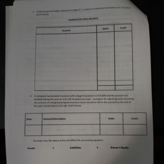 Using the general ledger balances on pages 5-7, create an unadjusted trial balance at 1/31/207 (8.25 Points) 3. UNADJUSTED TR
