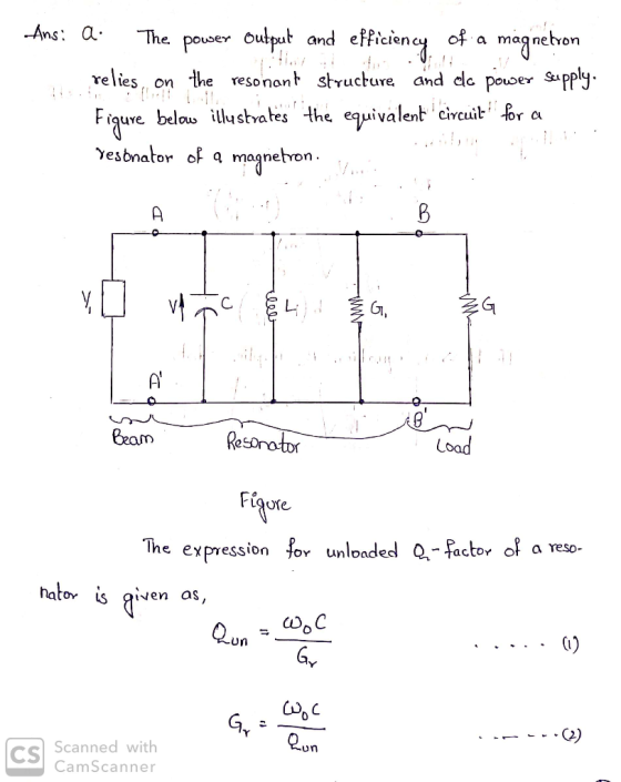 Ans: a. The power output and efficiency of a magnetron relies on the resonant structure and dc power supply: Figure below ill