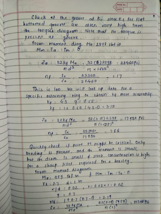 PAGE No. DATE 5 Check at the groore at k, since kt for that bottomed ottes vary high from torque diagrom a Note that no torqu