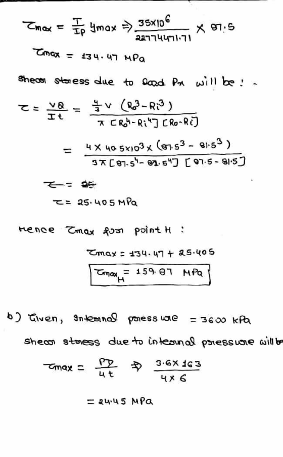 Zmax = 1 - Ymax => 35x106 X 87.5 22774471.71 Tmax = 134.47 MPa Shece storess due to load Pn will be! va It v (R3-R) TER-R;]