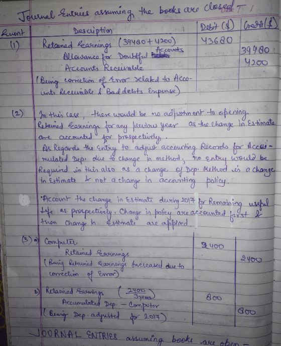 Journal Entries assuming the books are clossa T, Levent Description | Debit (0) Credit (8) 0 Retained learnings (39480+4200)