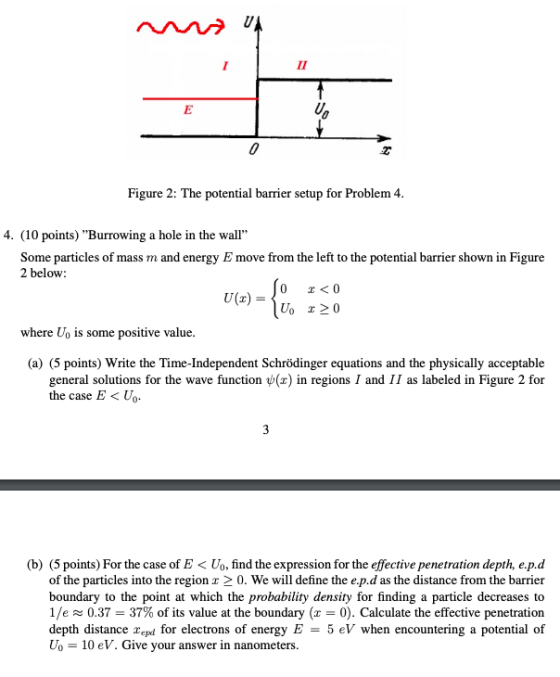 0 Figure 2: The potential barrier setup for Problem 4 4. (10 points) Burrowing a hole in the wall Some particles of mass m