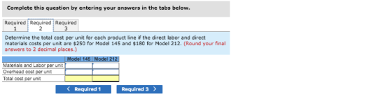 Complete this question by entering your answers in the tabs below. Required Required Required Determine the total cost per un