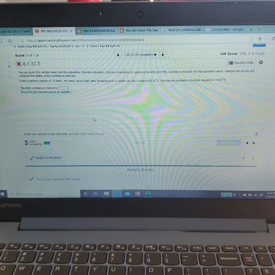 level of confidence tabl score table - Google + ogin for us Sevil w: MystaLab Ho x C Use A Fast Food Restau C You Are Given t
