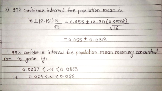 2 15 Confidence intemval fee populahon meah t12.131) S O.055 t (2.13D (0.0588) Vn O.055O. 0313 95% confidlance intemal fot p