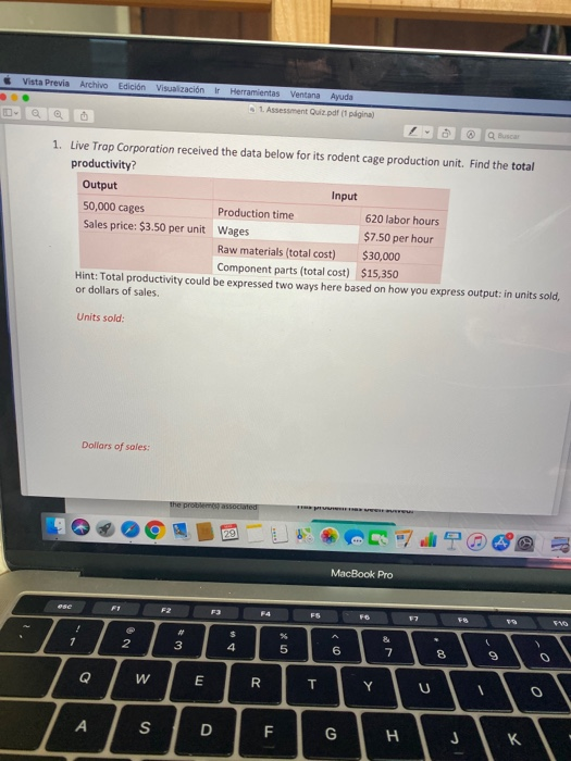 Vista Previa Archivo Edición Visualización Herramientas Ventana Ayuda L Assessment of pagina 1. Live Trap Corporation receive