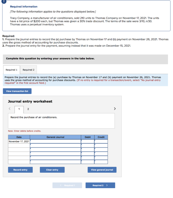 Required information The following information applies to the questions displayed below.) Tracy Company, a manufacturer of ai