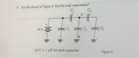 9. For the circuit in Figure 6, find the total capacitance? C2C4 (c) C-| μ F for each capacitor Figure 6