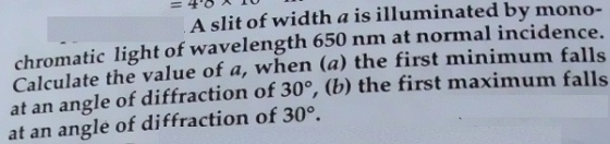 A slit of width a is illuminated by mono-chromatic
