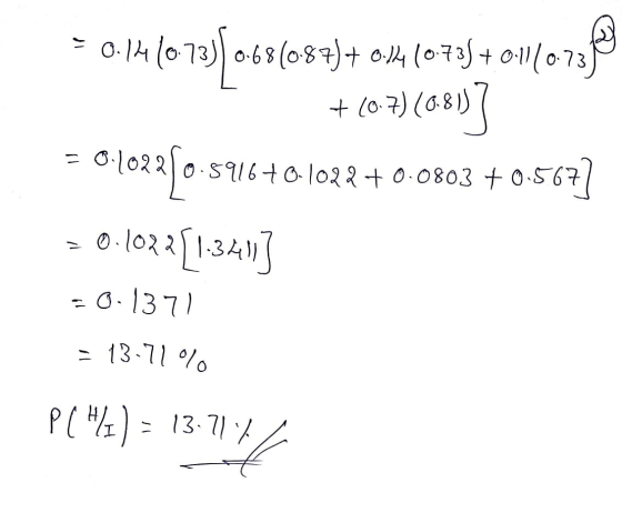 = 0.141073) 0686087)+ 0.14 60705 + 01/0723 +(0.7)(0-8137 11670-1022+0.0803 +0.5 = 0.1022[1-341] -0.1371 = 13.71% PC 4%) = 13.