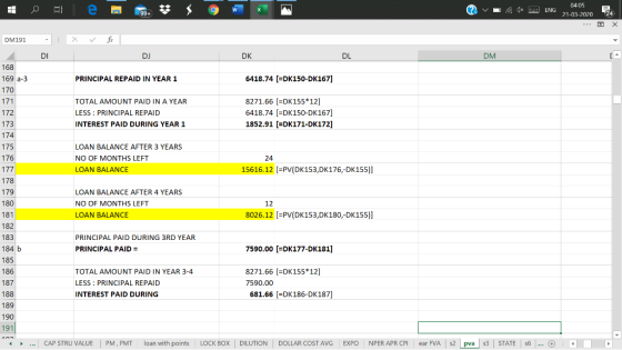 11 em 19. $ w v 1* ENG 04-05 21-03-2070 24 DM191 : X fax DJ DK DL DM PRINCIPAL REPAID IN YEAR 1 6418.74 (=DK150-DK167] 168 16