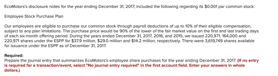 EcoMotorss disclosure notes for the year ending December 31, 2017, included the following regarding its $0.001 par common st