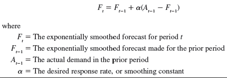 where F = The F A-The actual demand in the prior period exponentially smoothed forecast for period r The exponentially smooth