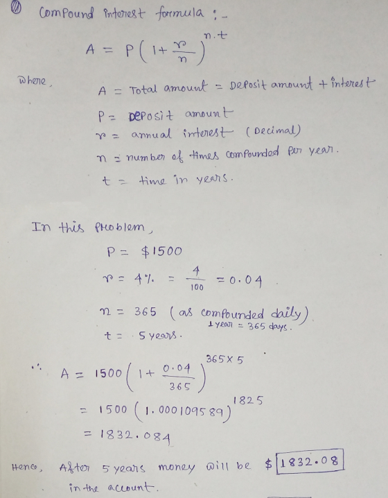 & - Compound interest formula A = P(it ) not where , À = Total amount - Deposit amount & interest Ps Deposit amount = annual