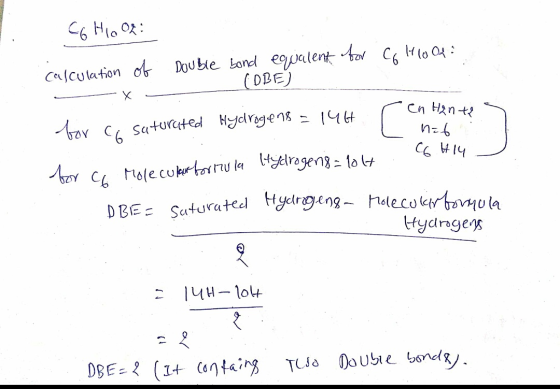 CG HIGOR calculation of Double ond equalent for CG HOOR COBE) - x - r en hantes for ca saturated Hydrogen8 = 144 C6H14 . Hydr