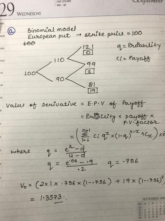 DAY 272-093 WK 40 29 WEDNESDAY Binomial mode European Put, → stuke putU 티00 12. l L00 lIO aq .00 LOO 90< Vous et Douvat.ve= E.P.V 0 i- L 06. ·756 × 13573 SEPTEMBER 2010 37678910 38 31415161718 39 20 2 22 23 24 25 40 27 28 29 30