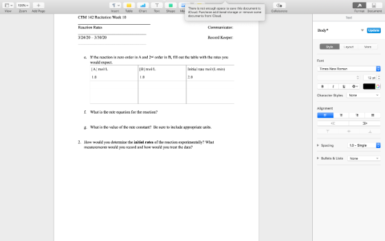 126% Zeam +. Add Page View Tu T Insert Table Chart Text CEM 142 Recitation Week 10 Shape Me There is not enough space to save