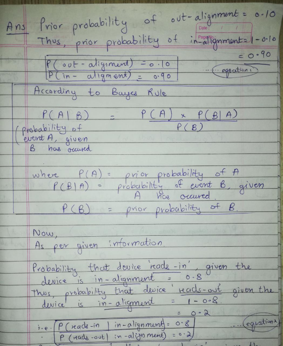 Ans Prior Date : Thus, prior internet lignment: ent-1-0.10 probability of out-alignment = 0.10 prior probability of = 0.90 eq