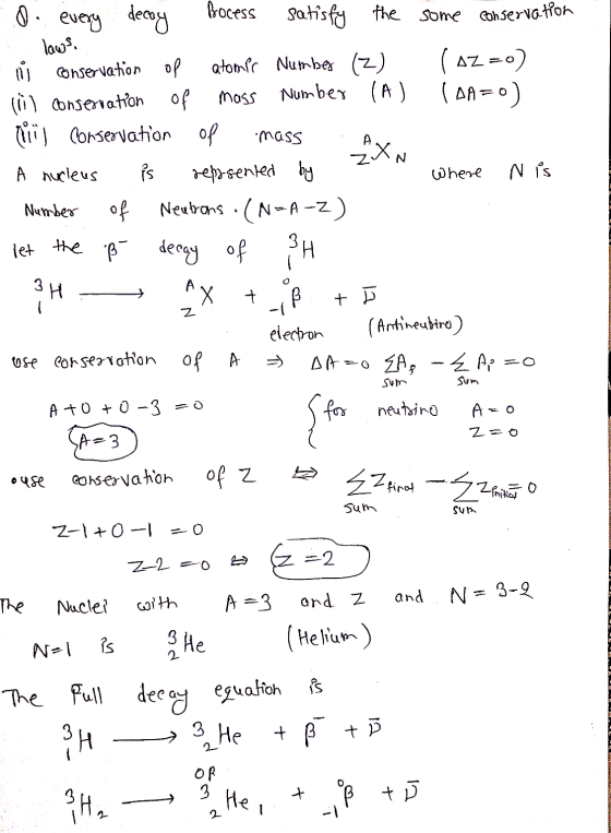 where o every decay process satisfy the some conservation lows. li conservation of atomer Number (2) ( Azzo) lil conservation