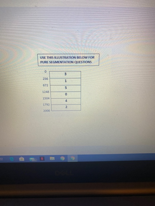USE THIS ILLUSTRATION BELOW FOR PURE SEGMENTATION QUESTIONS 0 3 256 1 672 5 1248 0 1504 4 1792 2. 2000