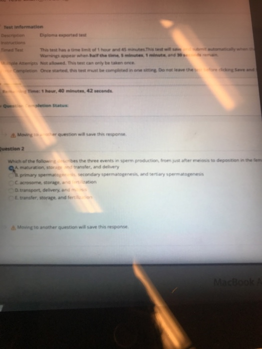 Test informatlon Description Diploma exported test Instructions This test has a time imit of 1 hour and 45 minutes This test