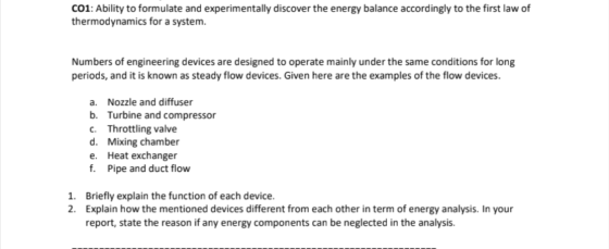 001: Ability to formulate and experimentally discover the energy balance accordingly to the first law of thermodynamics for a