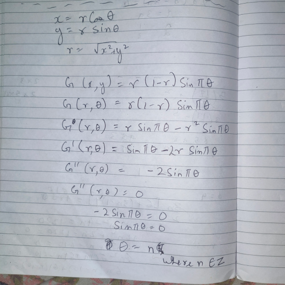 x= r Con O ga s sino Gle, y) = r (1-0) Sin ito G (ro) = o(1-r) Sinto Go Cr,0) = r Sin Toort Simko G (ro) = Sim To-28 Sinto G
