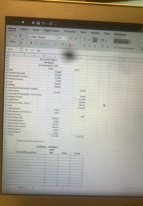 AutoSave Home Draw Insert Page Layout Formulas Data Review View Developer X Calibri (Body) A A 11 12 wrap Tet G Paste BIU A M