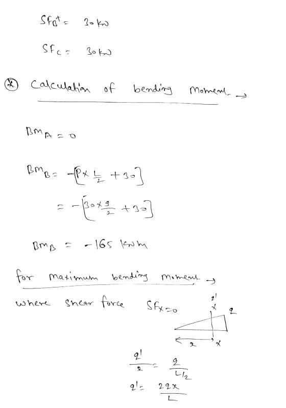 spota 3oko Sfca 3oka D calculation of bending Momene BmAro BMB = -P+ 2 + 3o -6049 +30) . BMB 1) - 165 kom for maximum bending