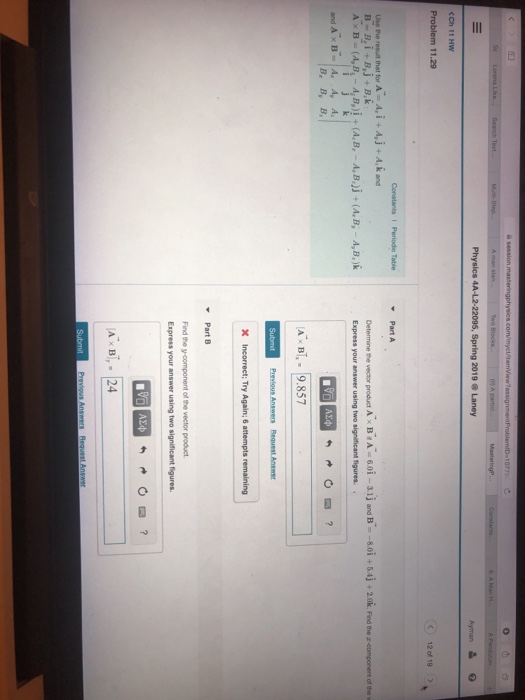 C12 of 19 Find the y oomponent of the vector product