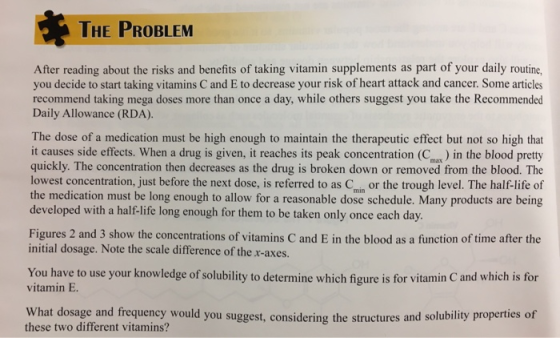 THE PROBLEM After reading about the risks and benefits of taking vitamin supplements as part of your daily routine. you decid