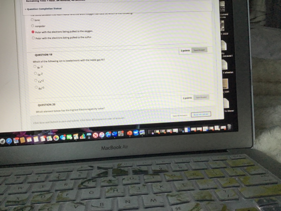 Question Completion Status: Org 2030 Polar with the electrons being pulled to the crypen Polar with the electron being puted