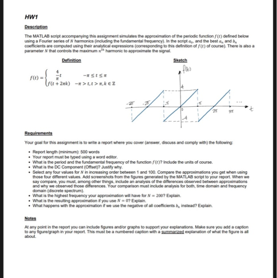 HW1 Description The MATLAB script accompanying this assignment simulates the approximation of the periodic function f() defin