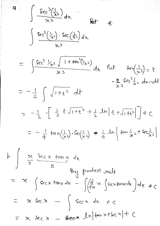 la s se lle dine ftis 23 EX Jse (2) sec (t) de = ssc se fait tailada Put to ()= - 2 sec duct = - 12 fritt? dt =-[ t 11++++ en