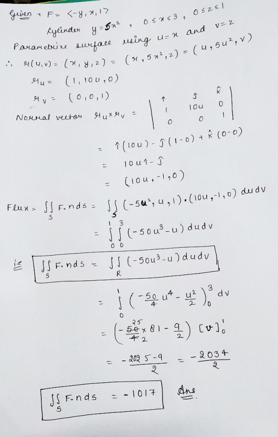 Given F=<-y, n, 17 Cylinder y = 622 , osusz, Osz. eaune surface using un and v=2 (9,529,2) = ( 4,5u2, V) Рачан е и дичца се .
