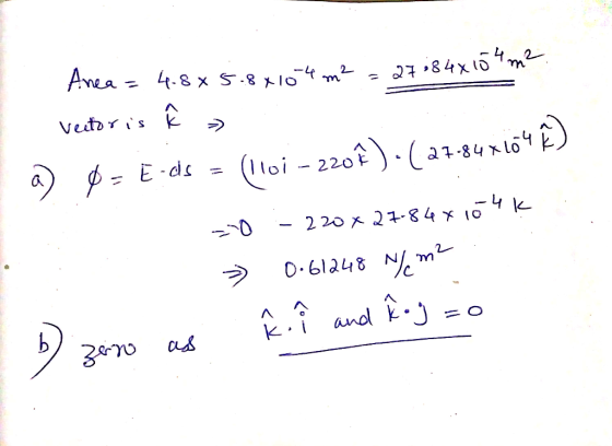 Anea = 4.80 5.8x10-4 m² = 27984x10 vector is toris Ê » a) 0 - E-cis = (lloi -220 €) · (27-84x104 €) =-0 - 220x27-84 8 10 4k »