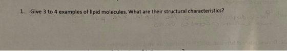 1. Give 3 to 4 examples of lipid molecules. What are their structural characteristics?