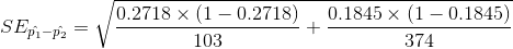 0.2718 x (1 – 0.2718) SEpi-p2 = V 0.1845 x (1 – 0.1845) 374 103