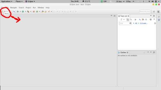 Applications ▼ Places ▼ Eclipse ▼ Thu 14:45 27.2℃ 534 令49自▼ Eclipse Java- Java - Eclipse Navigate Search Project Run Window H