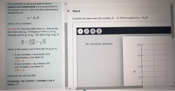 Two quantities z and y are said to have a square-root relationship if y is proportional to the square root of z. We write the