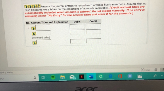 SISTSPrepare the journal entries to record each of these five transactions. Assume that no cash discounts were taken on the c