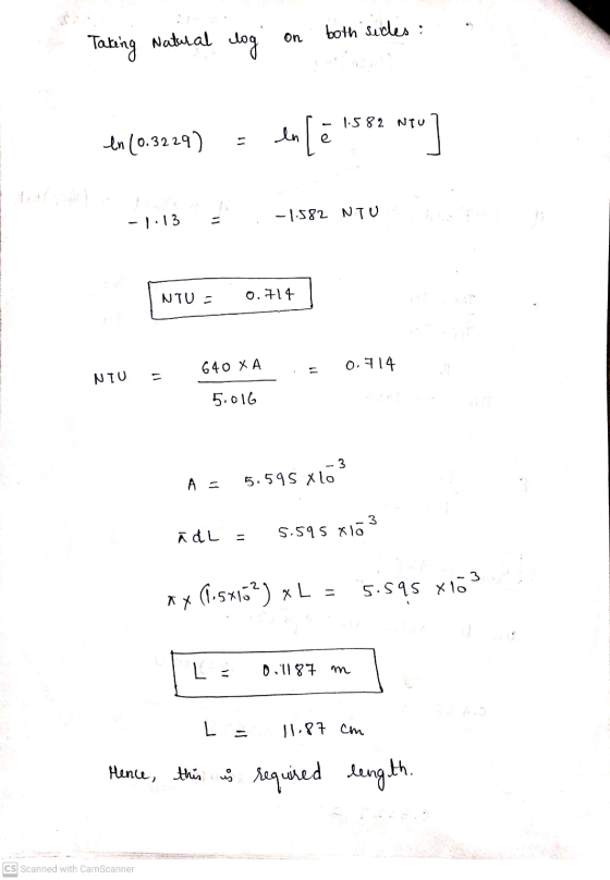 both sides : on Taking Natural log 1.582 NIU en (0.32.29) en [ ē wtu] - -1.582 NTU -1:13 NTU - 0.714 640 X A 0.714 NIU 5.016