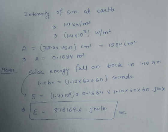 In temaity of sm at earth う (1.4 x 103) 101 m2 Solan energy fau on both in ї010hn |E= 878169.6 Toole.