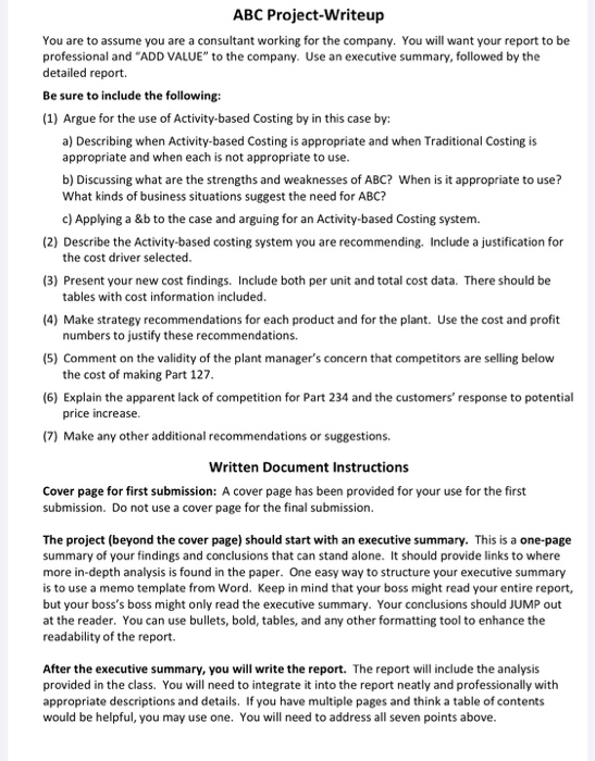 ABC Project-Writeup You are to assume you are a consultant working for the company. You will want your report to be professio