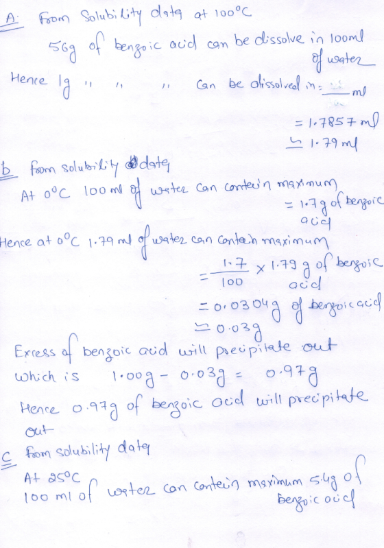 -horn Solubility dth at 100°C 6a obeno ic aud can be dssolve in loom! Hence ,Can be alissol el = 1.7857 ms) 9じ Exress a bengaic aud will prep whichis 00 At asoc